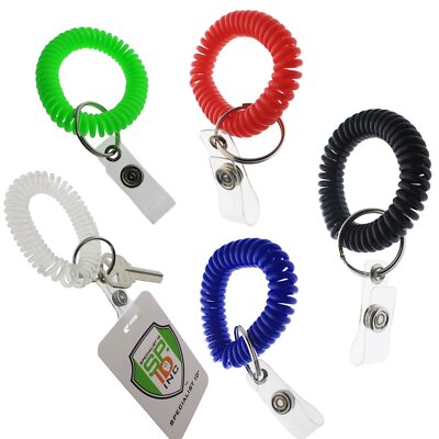 5 Pack - Ultimate Elastic Wrist Band Coil Key Ring & ID Badge Holder Bungees