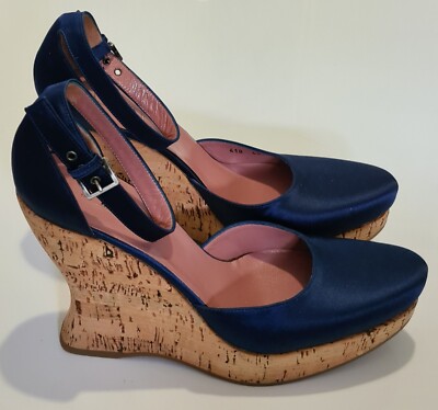 Azzedine Alaia Paris Kork Keilriemen Stiefeletten Navy UK 7 EU 40