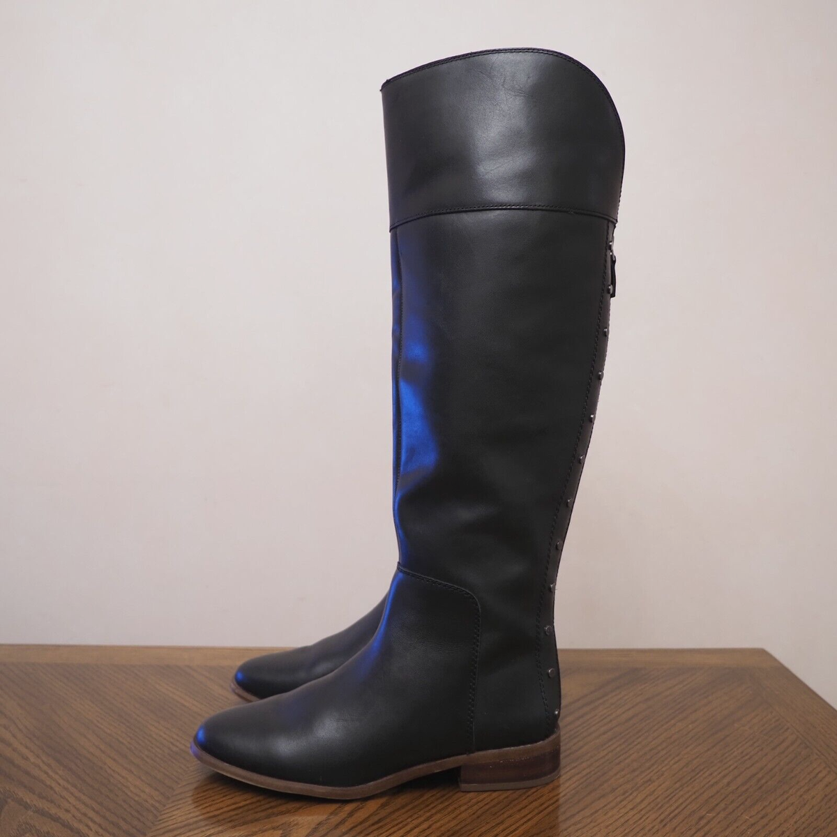 FRANCO SARTO Roselle Black Leather Studded Flat Over Knee High