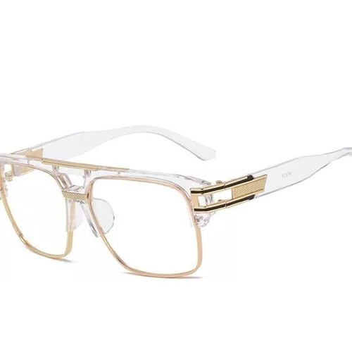 Men's Sunglasses Designer Fashion Square Clear Gold Frame Clear Lens Style W/Box - Picture 2 of 5