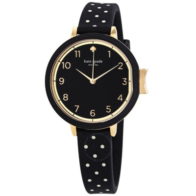 Kate Spade Park Row Black Polka Dot Silicone Gold Tone 