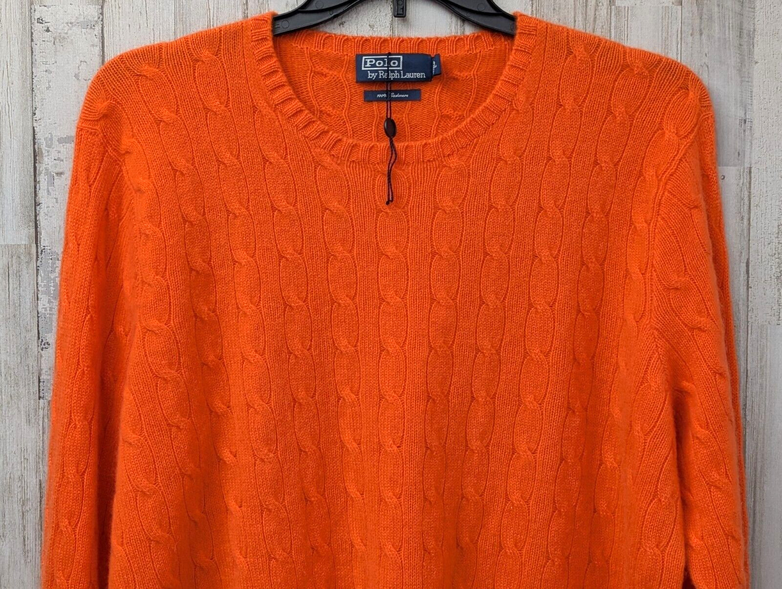 Polo Ralph Lauren 100% Cashmere Cable Knit Sweater Mens XL Orange VTG Hong Kong