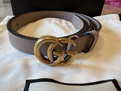 Authentic Gucci Marmont Thin Leather Belt In Nude Pink Size 75