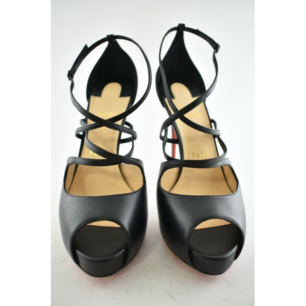 Christian Louboutin Holly Alta 120 Black Criss Cross Strap Sandal