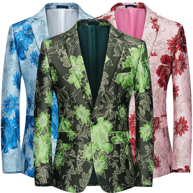 Mannen Paisley Jacquard Pak Jassen Jacquard Bloemenprint Stijlvolle Blazer Jassen Chique Bruiloft Jassen, Geel, XXL