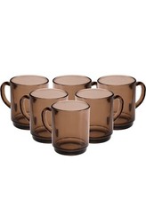 240ML, Vintage Retro Smoked Brown Glass Mugs/Cups Set of 6