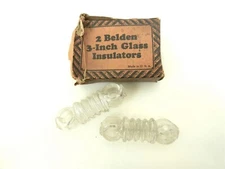 Vtg Belden 391 Loop End 3" Glass Insulators 8814 2-Pack Chicago IL 1936 OB  S42 