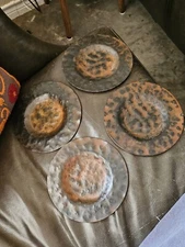 Jan Barboglio Rustic Iron Metal Hammered Plates lot of 4 X 6" Small Plates 