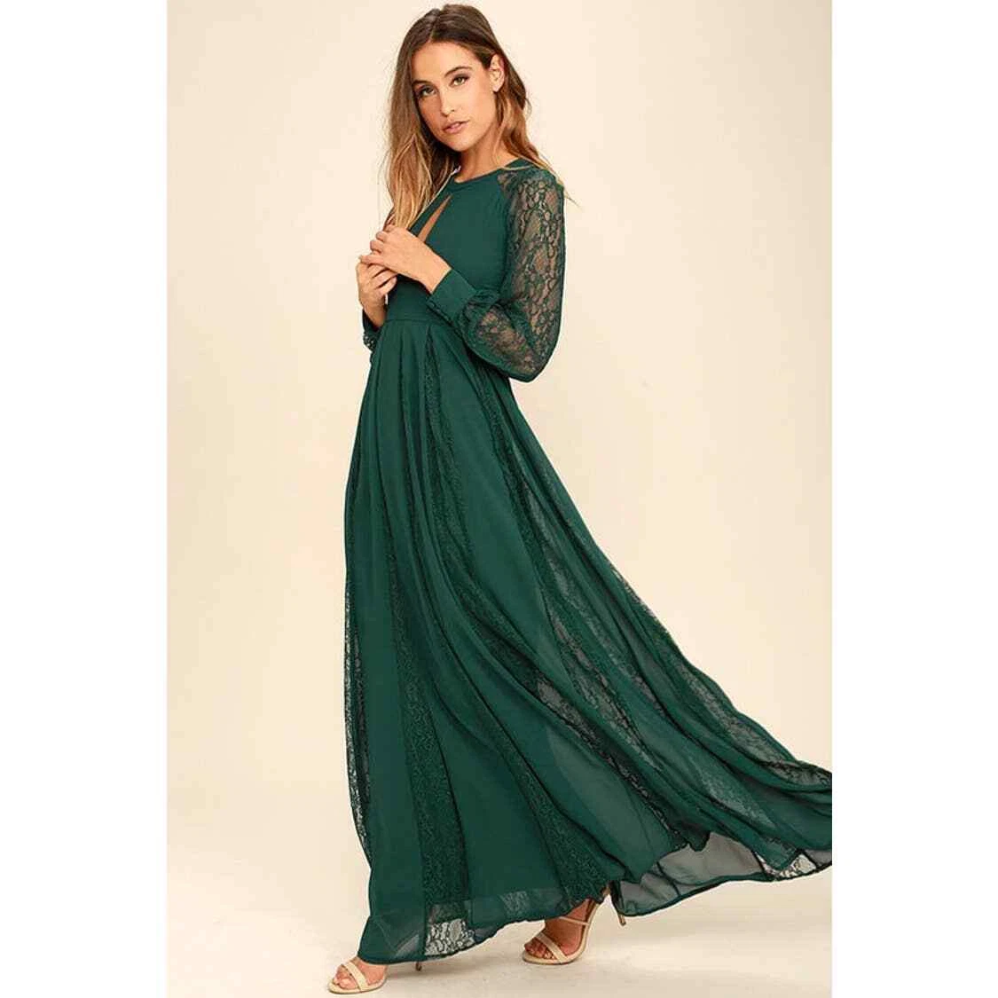 Forest green top lace maxi dress