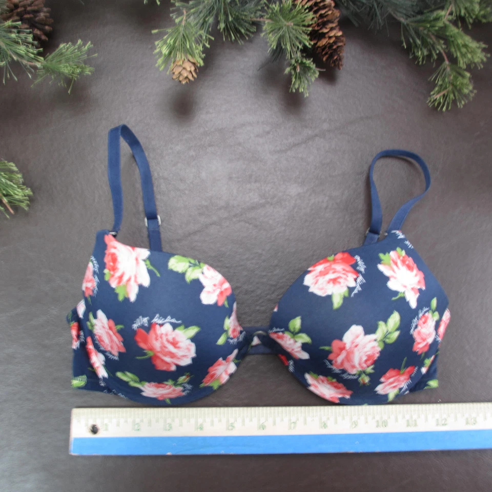 Gilly Hicks 胸罩 34D 蓝色花卉衬垫钢圈可调节扣背 — 第 2/4 张图片