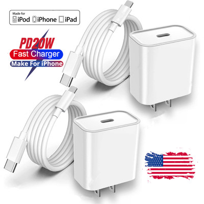 For iPhone 14 13 12 11 Pro XR 20W USB-C Power Adapter Block PD Fast Charger Cord