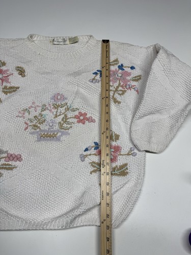 VTG 90s The Eagles Eye Women’s Pullover Granny Sweater Floral Flowers Pearl L - Picture 2 of 13