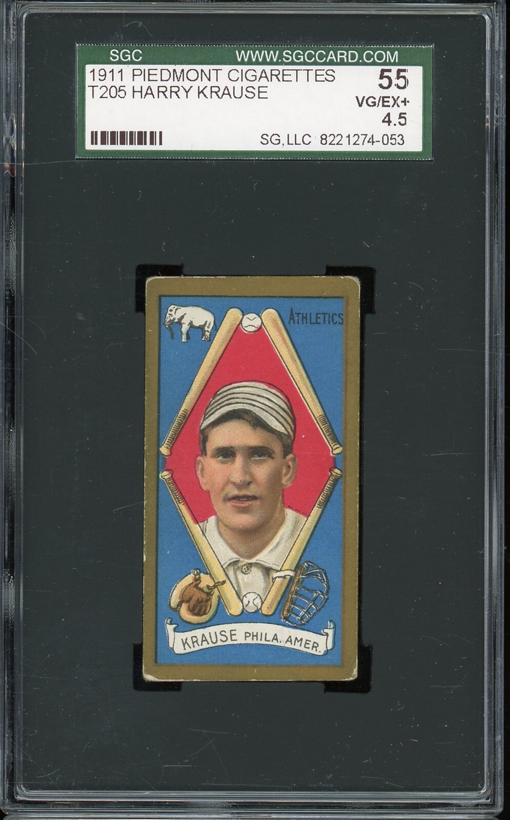 1911 T205 Gold Border Baseball Harry Krause SGC 4.5