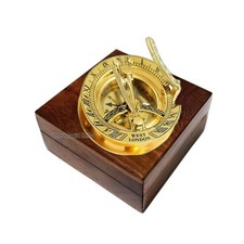 Brass Sundial Compass - Handcrafted 3" Nautical Compass with Teak Wood Box.