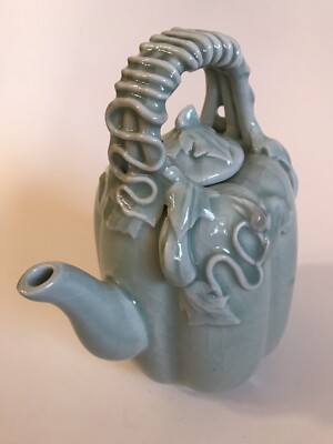 Porcelain pumpkin cushaw squash Leaf Creamer Sake Tea Pot Kettle Flagon Chinese