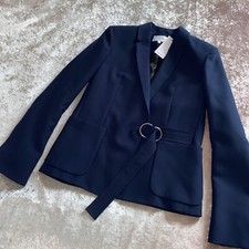 Carven Ladies Navy Blue D Ring Belt Blazer Suit Fitted Smart Jacket New 34 Uk 6