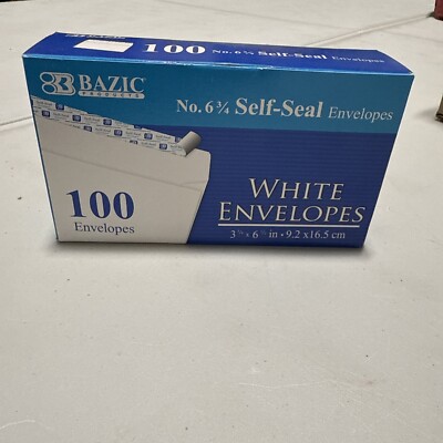 BAZIC Self Seal White Envelope 3 5/8'' x 6 1/2'' #6 No Window Mailing Env Free S/H