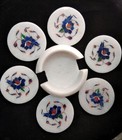 Marble Tea Coaster Set inlay floral semi precious stone handmade work Home Decor