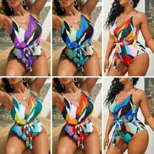 Womens Plus Size Swimsuit Bandage Swimwear Print One Piece Bathing Suit Monokini