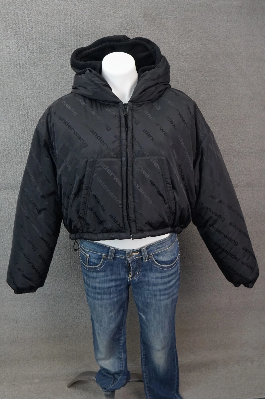 Alexander Wang giubbino donna imbottito con cappuccio bianco piumino d'oca stampa allover XS