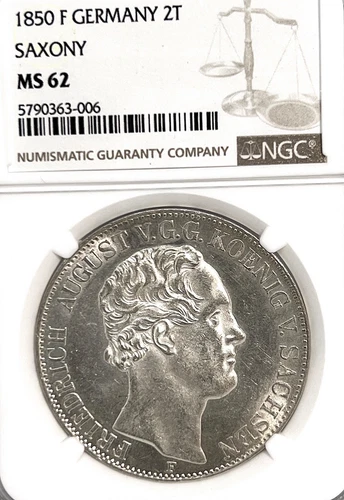 German States Saxony 1850 F Two Talers Coin NGC MS 62 VZ/STG Thaler UNC RARE