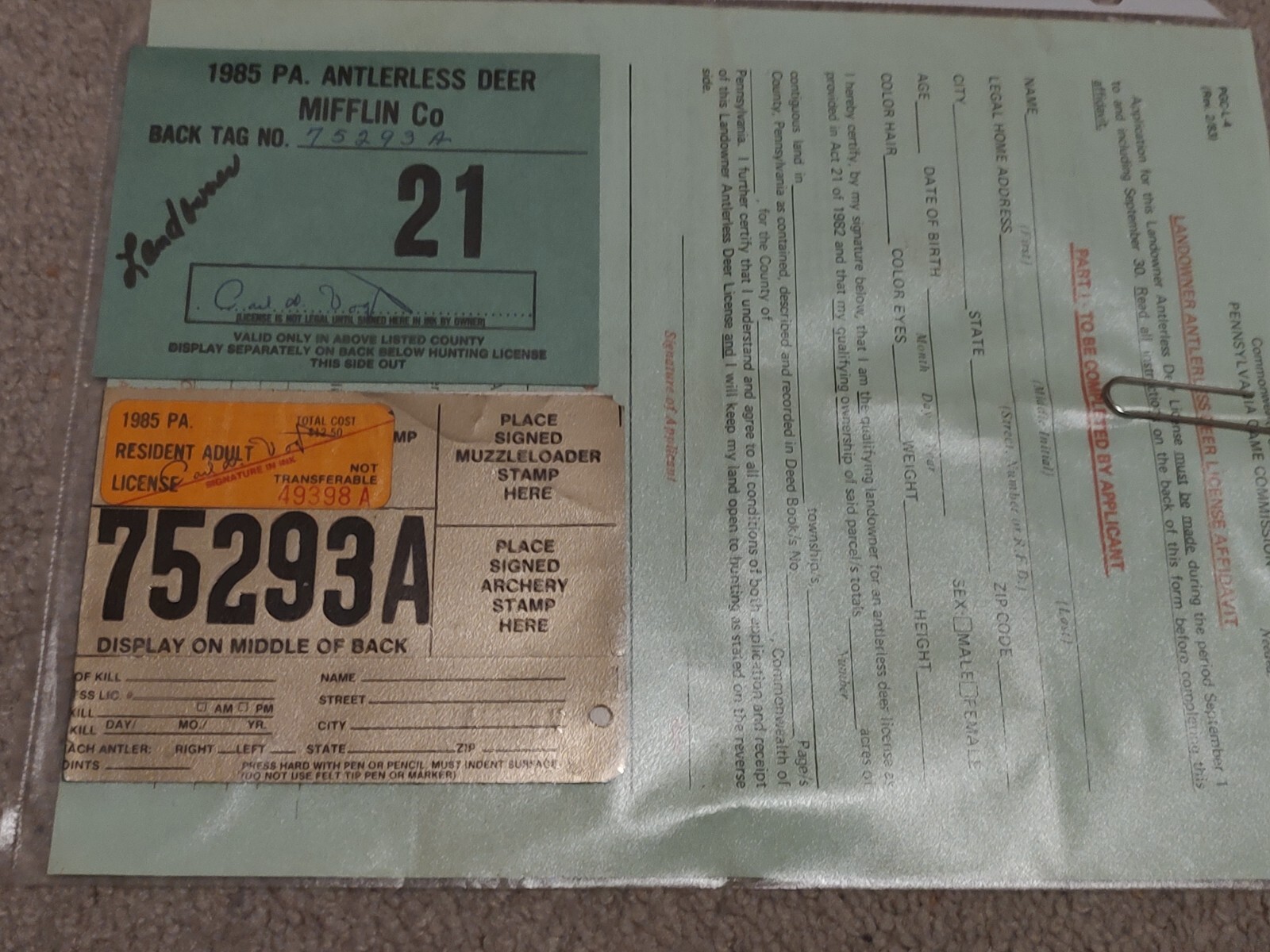 PA Landowner Doe Hunting License Set! eBay