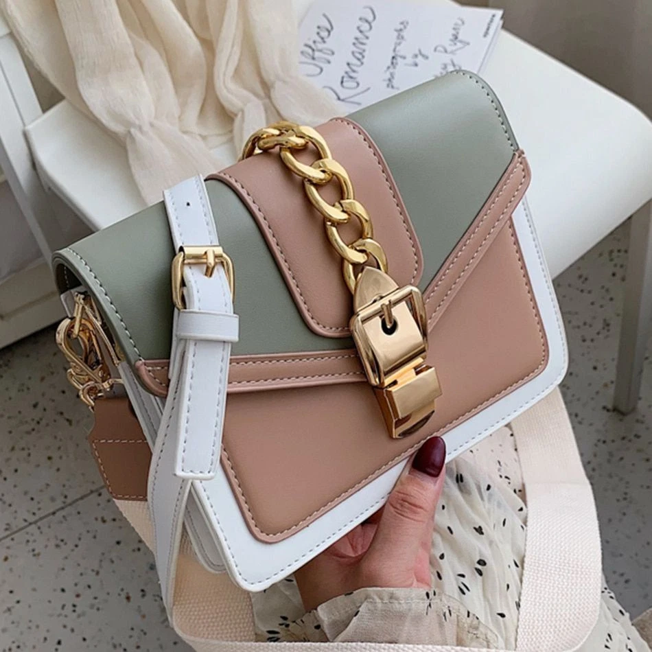 Fashion Mini Buckle Closure Pu Solid Color Handbag