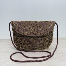 Vintage Walbaeg Beaded Satin Evening Bag Dressy Formal Purse Brown Crossbody