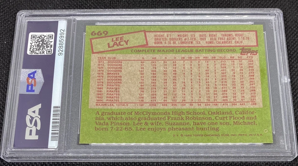 Topps Baseball Lee Lacy Pittsburgh Pirates 1985 PSA 10 gemas como nuevo Pop 14 92885992 Foto 2 de 2