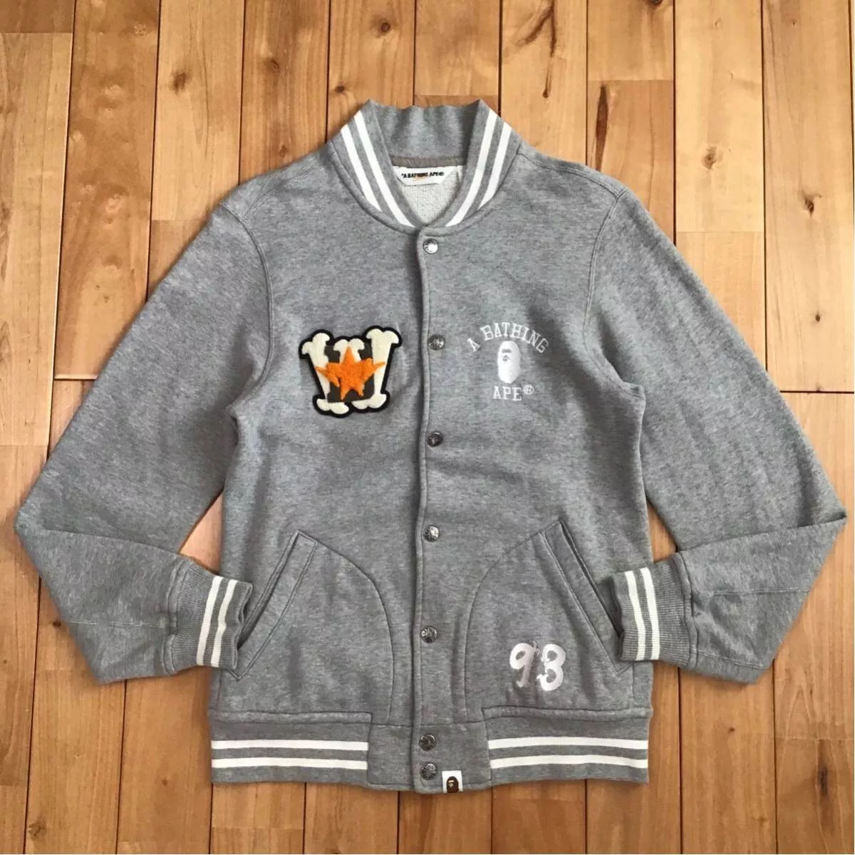 BAPE STA LOGO patch sweat varsity jacket a bathing ape star Gray