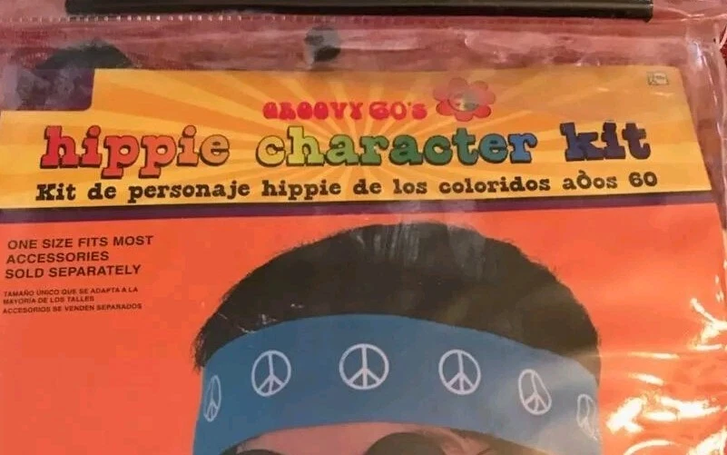 Halloween Groovy Años 60 Personaje Hippie Disfraz Kit Peluca Diadema Foto 3 de 4