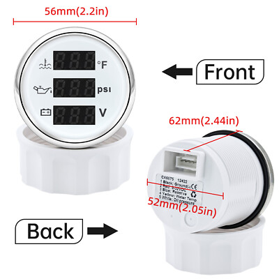 52Mm Voltage Water Temp Oliedruk 3 In 1 Gauge Mete