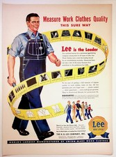 Lee Vintage Magazine Ad 1948 Work Clothes Denim Overalls Sanforized Print