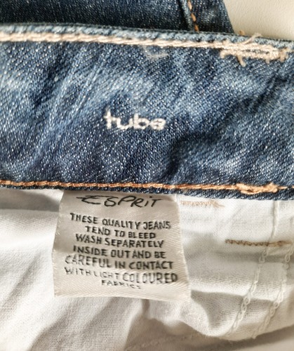 Esprit Size 12 Mid Blue Stretch Denim Cuffed Tube Crop Jeans - Picture 9 of 11