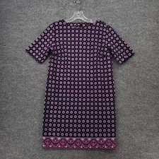 Banana Republic Dress Womens 4P Petite Pink Medallion Shift Mini Short Sleeve