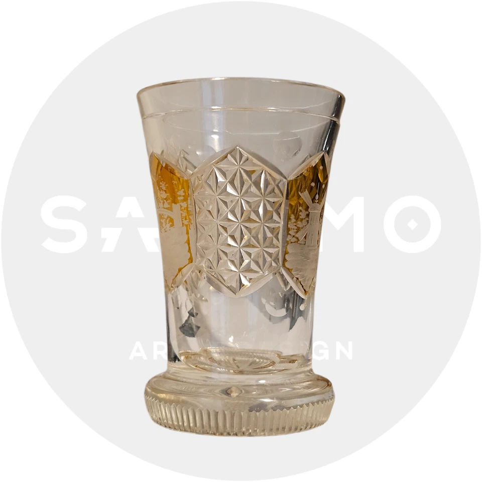 Gobelet en cristal de Bohême XIXe décor monuments taillé – vase ancien verre - Photo 4/4