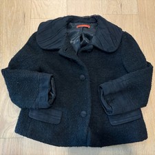 Alice Olivia Boucle Wool Jacket Women XS Black Silk Accents Collar Button Blazer