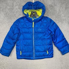 LL Bean Down Puffer Jacket Youth Size S 4 Blue Hooded Green Sherpa Lined Downtek