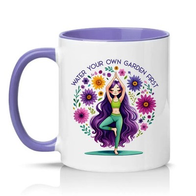 Water Your Own Garden First Damen 11 Unzen Keramiktasse Yoga Geschenk für sie