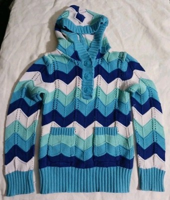 Girls' hooded pullover sweater in a multicolor blue and Kangaroo Pockets 