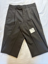 Womens Straight Leg Pleated Slacks Gray Super 100  s Wool Un-Hemmed Mfg Unknown