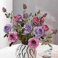 6 Pcs Faux Silk Roses Flowers Dried Artificial Roses Fake Roses Branches with...