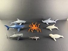 Lot of 8 Plastic Marine Sea Animal Figures Toys - Sharks, Seal, Octopus, Etc