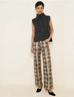 Danielle Bernstein Women's Faux Snakeskin Pants Sz 4 High Rise Wide Leg Y2K Edgy