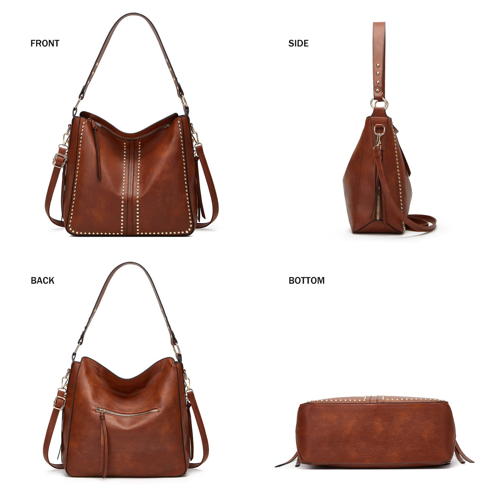 Leather Tote Bag Crossbody Shoulder Bag for Women Multi-Pocket Hobo Purse Wallet