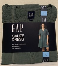 Gap Gauze Cotton Dress V-Neck Tiered with Pockets Empire Waist Large 