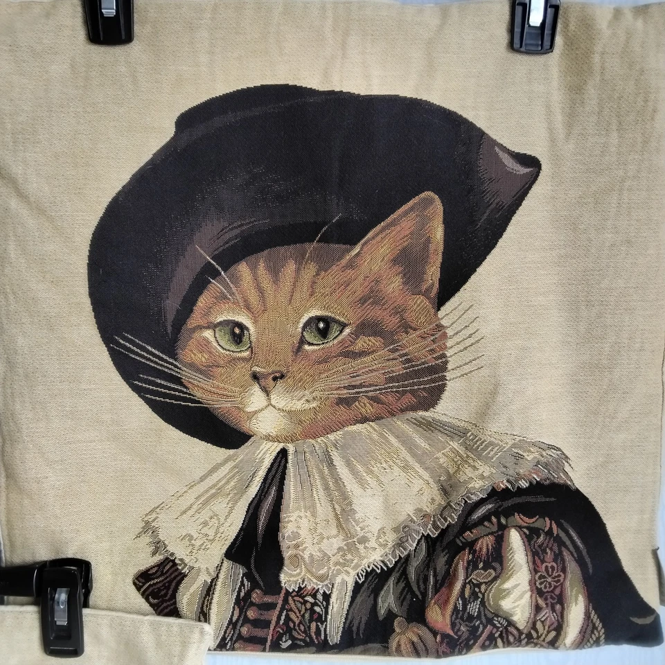 Set Of 2 Henry VIII D'Artagnon Cat Aristocat 18" Pillow Covers Tapestry Novelty - Image 2 of 4