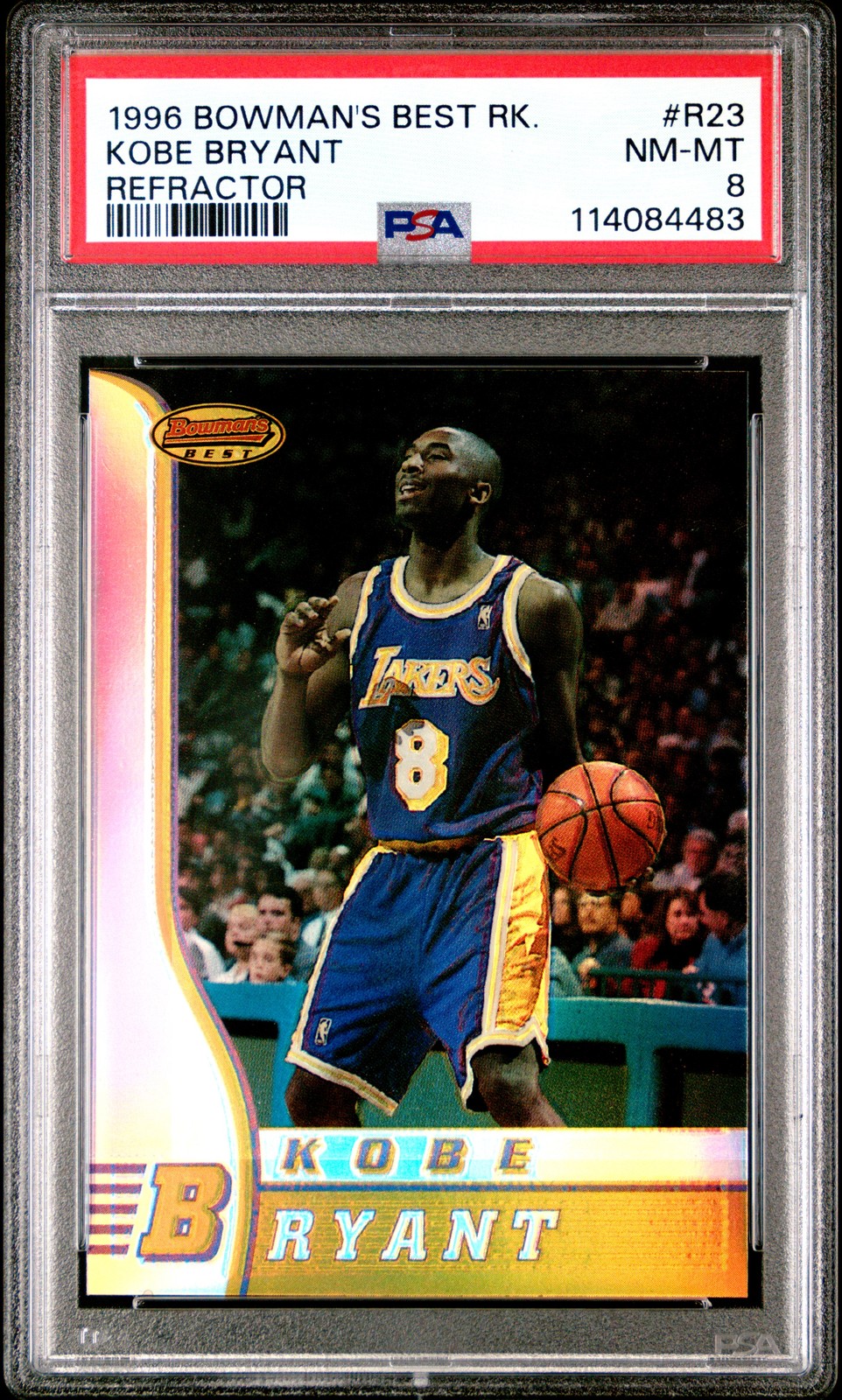 1996 BOWMAN'S BEST RC REFRACTOR #R23 KOBE BRYANT ROOKIE RC PSA 8