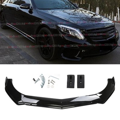 For Benz W204 W205 C200 C300 Front Bumper Lip Spoiler Splitter Guard Gloss Black
