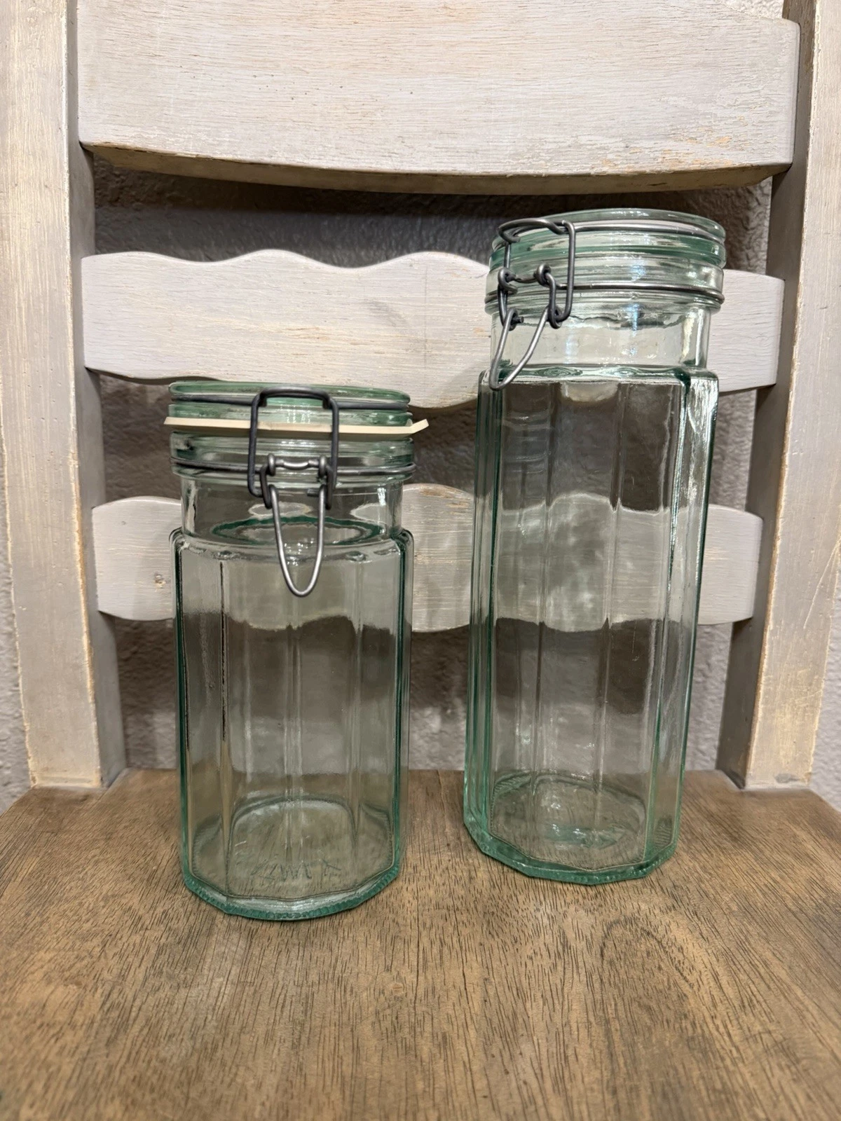 Hermetic Glass Jar 12 Sided Canister Set Made in Italy set of 2 Mcm Vintage